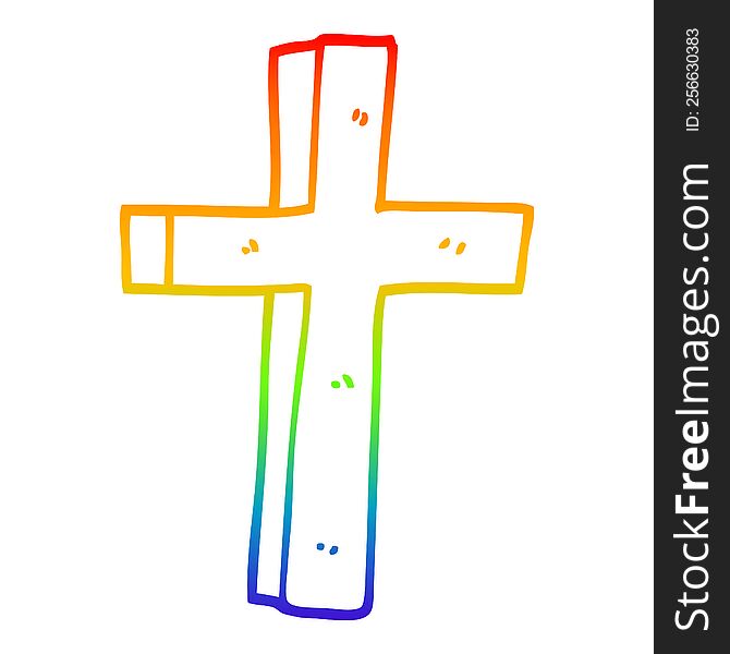 Rainbow Gradient Line Drawing Cartoon Wooden Cross