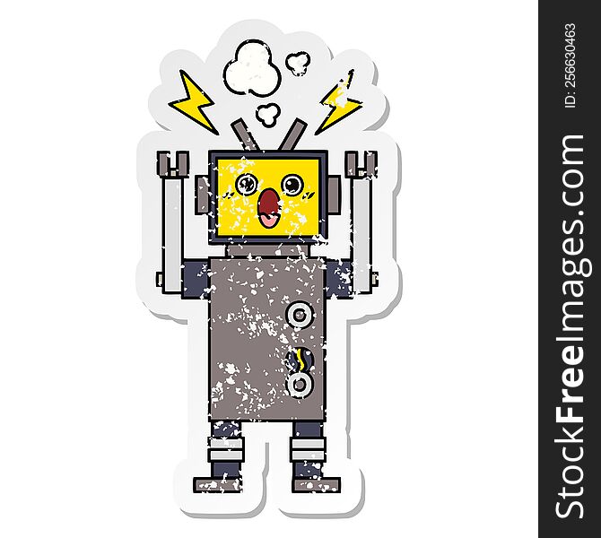 Distressed Sticker Of A Cute Cartoon Broken Robot