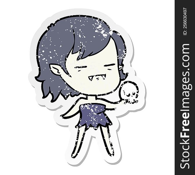Distressed Sticker Of A Cartoon Undead Vampire Girl
