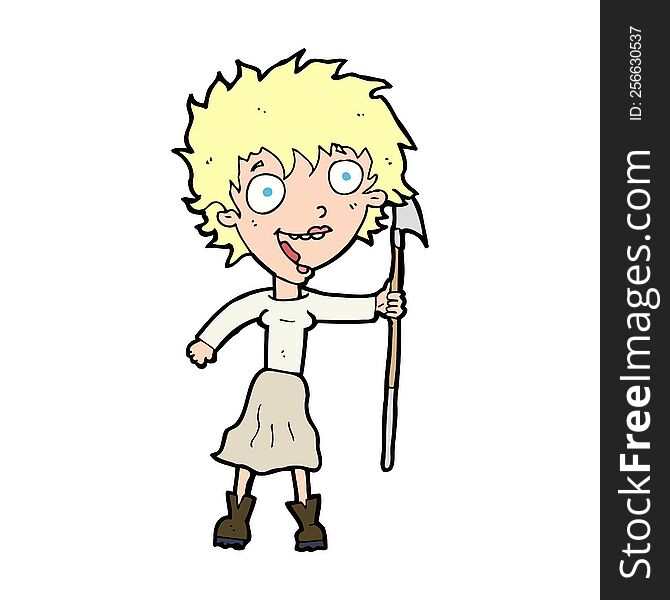 cartoon crazy woman with spear