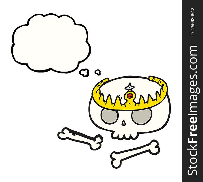freehand drawn thought bubble cartoon skull wearing tiara