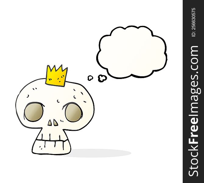 freehand drawn thought bubble cartoon skull with crown
