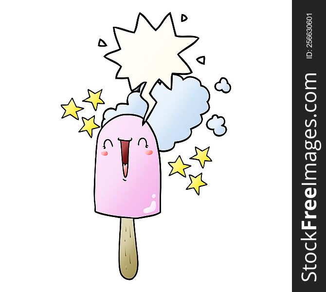 cute cartoon ice lolly with speech bubble in smooth gradient style