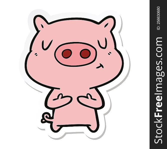 Sticker Of A Cartoon Content Pig