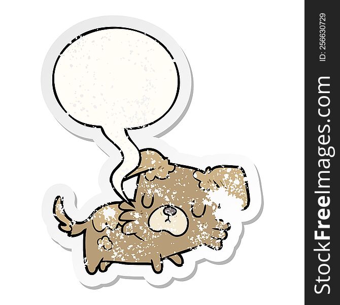 Cartoon Little Dog And Speech Bubble Distressed Sticker