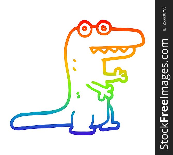 rainbow gradient line drawing of a cartoon crocodile