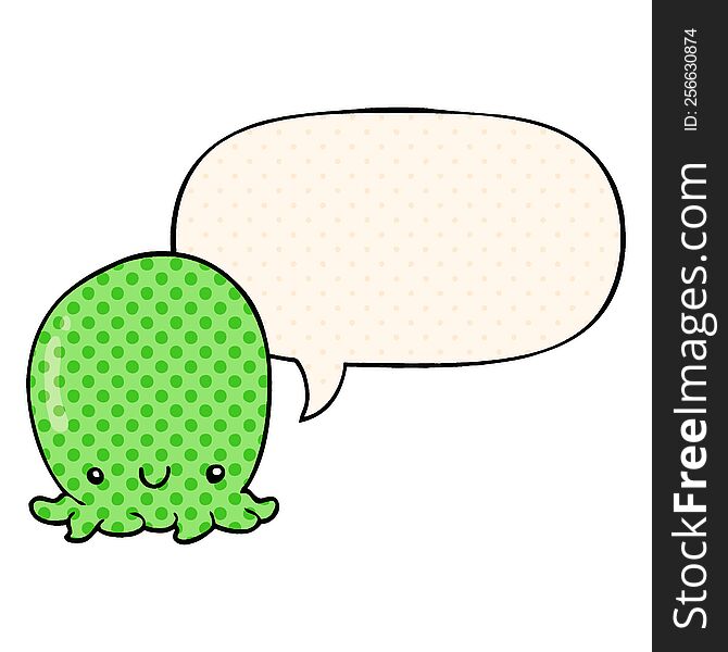 Cute Cartoon Octopus And Speech Bubble In Comic Book Style