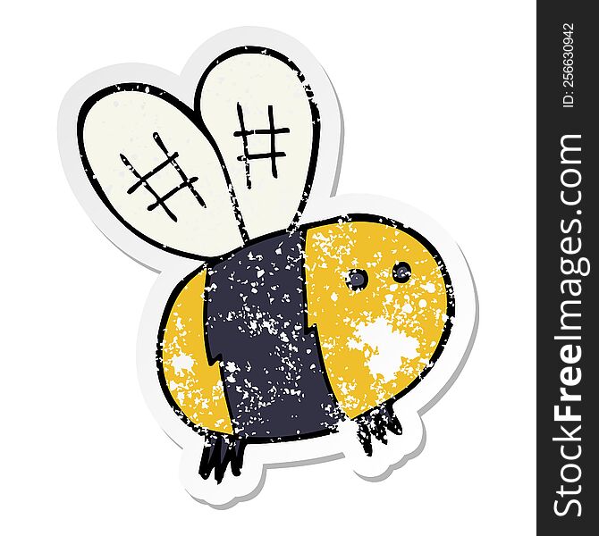 distressed sticker of a cartoon bee