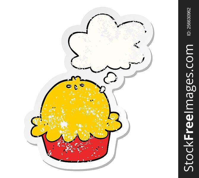 Cartoon Pie And Thought Bubble As A Distressed Worn Sticker