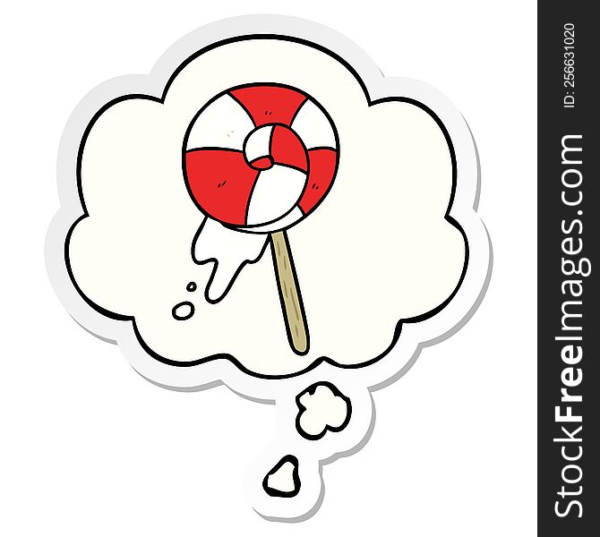cartoon lollipop with thought bubble as a printed sticker