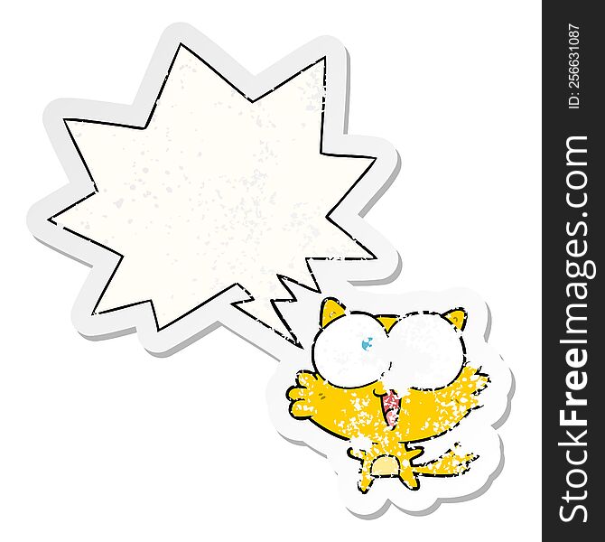 Cute Cartoon Crazy Cat And Speech Bubble Distressed Sticker
