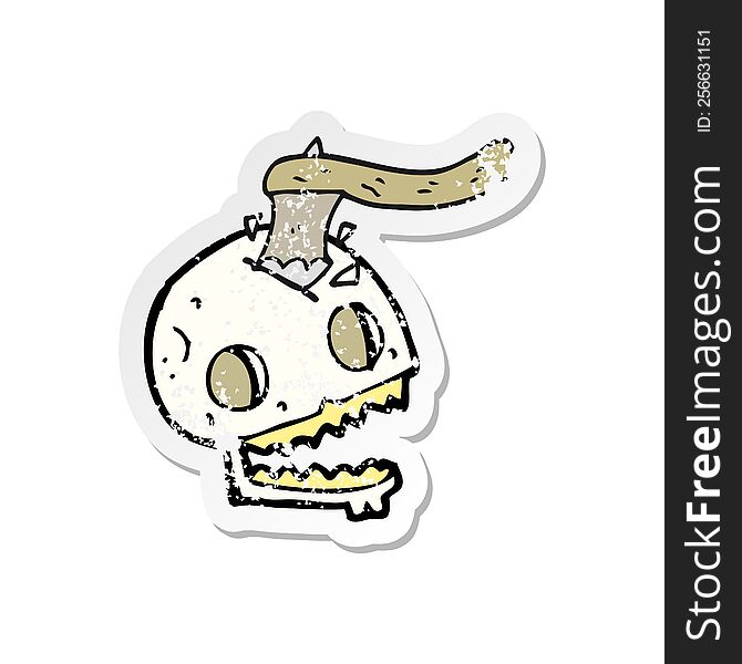 Retro Distressed Sticker Of A Cartoon Axe In Skull