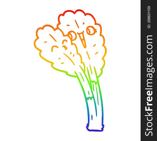 rainbow gradient line drawing of a cartoon salad leaves