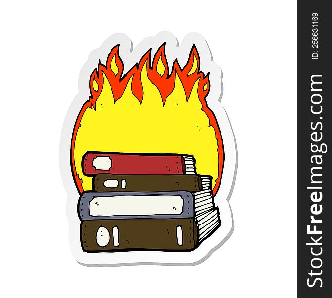 sticker of a cartoon burning books