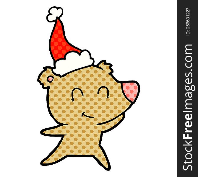 Female Bear Comic Book Style Illustration Of A Wearing Santa Hat