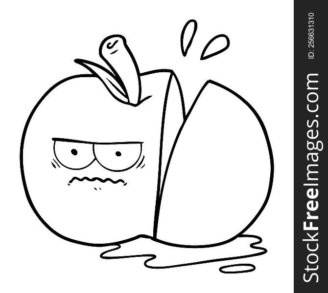 cartoon angry sliced apple. cartoon angry sliced apple