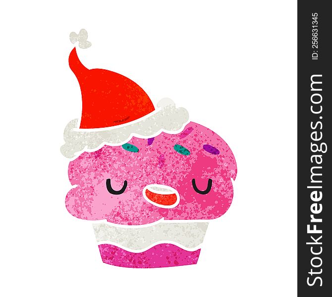 Christmas Retro Cartoon Of Kawaii Cupcake