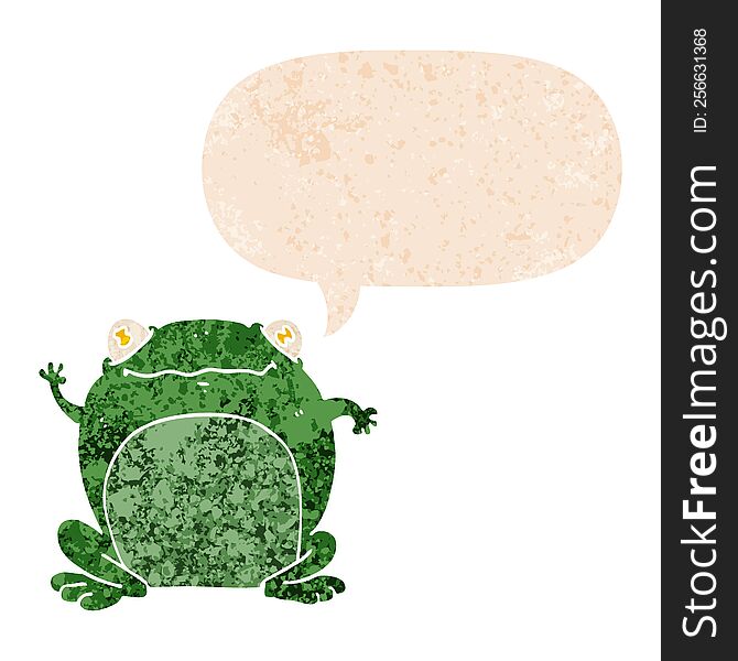 Cartoon Frog And Speech Bubble In Retro Textured Style
