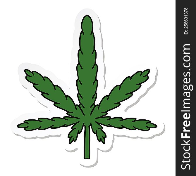 sticker of a quirky hand drawn cartoon marijuana