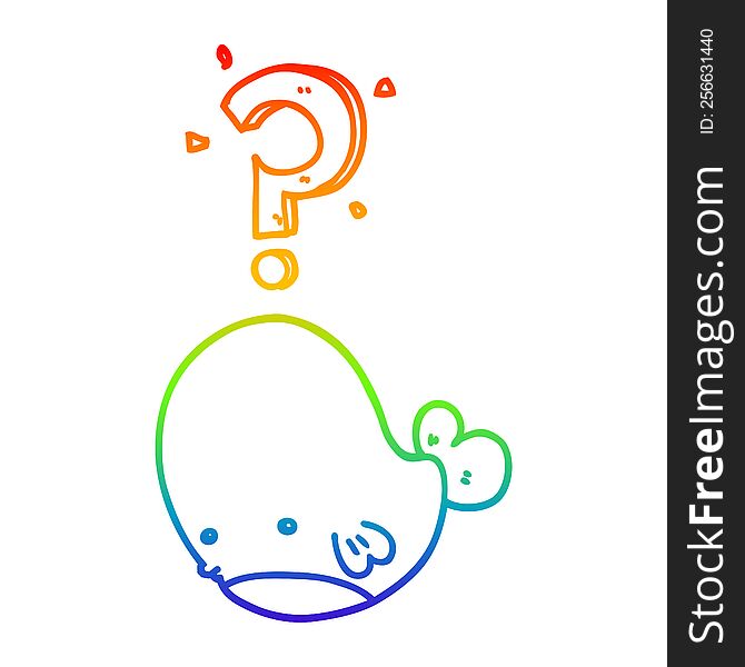 Rainbow Gradient Line Drawing Cartoon Confused Whale