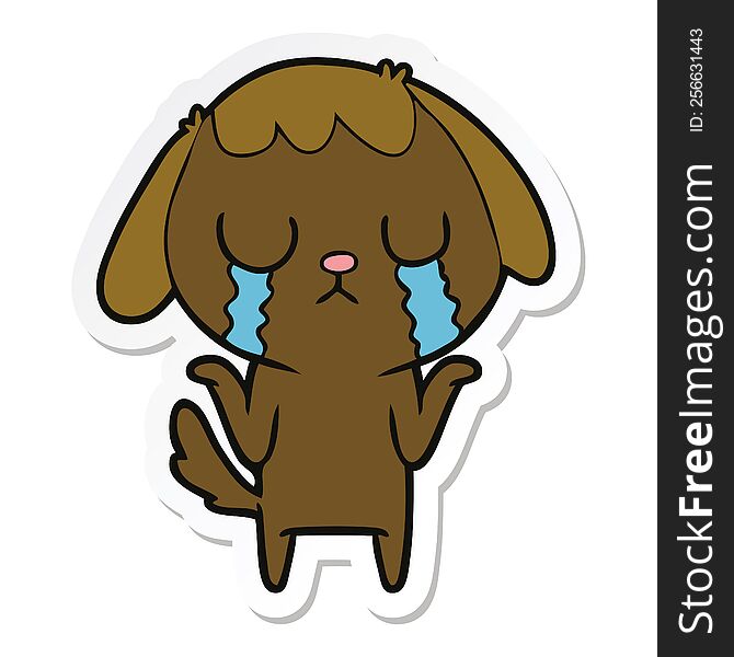 sticker of a cute cartoon dog crying