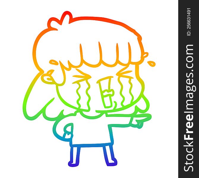 Rainbow Gradient Line Drawing Cartoon Woman In Tears