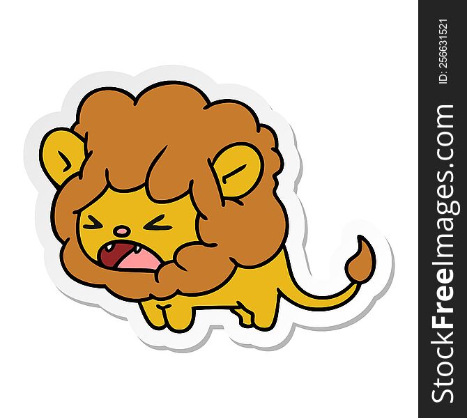 freehand drawn sticker cartoon of cute kawaii roaring lion