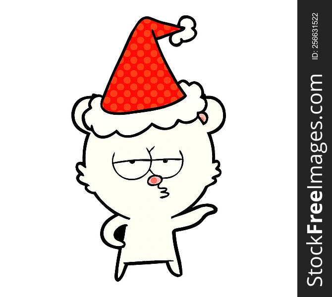 Bored Polar Bear Comic Book Style Illustration Of A Wearing Santa Hat