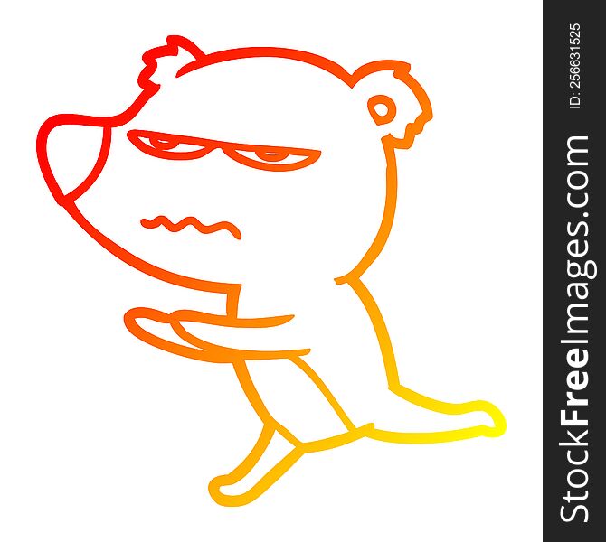 Warm Gradient Line Drawing Angry Bear Cartoon Running