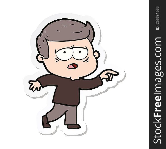 Sticker Of A Cartoon Tired Man