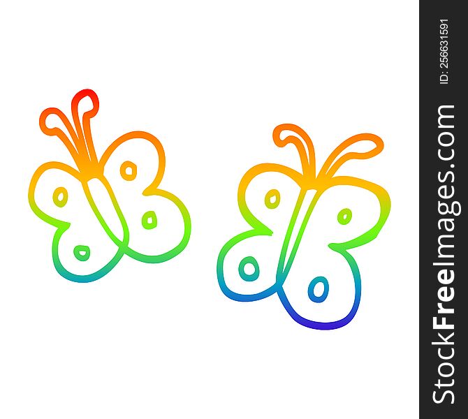 rainbow gradient line drawing of a cartoon butterfly