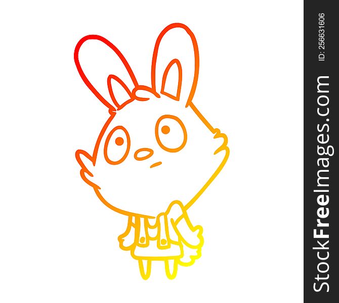 warm gradient line drawing of a cute rabbit shrugging shoulders