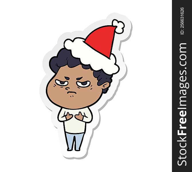 Sticker Cartoon Of A Angry Man Wearing Santa Hat