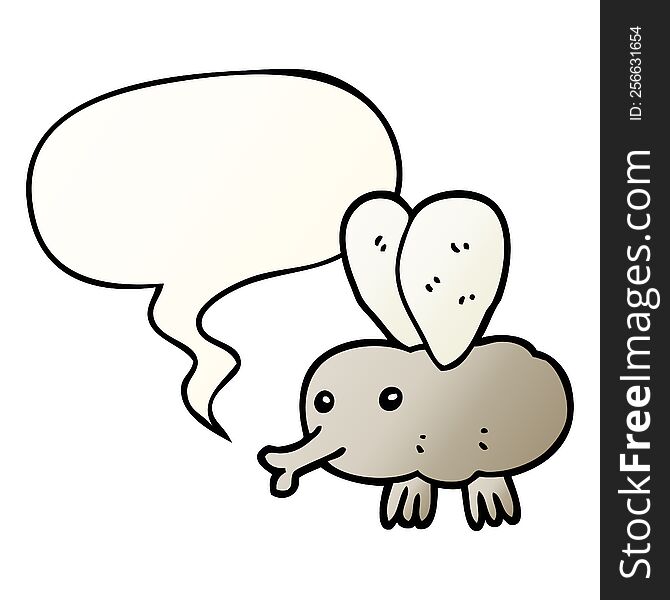 cartoon fly with speech bubble in smooth gradient style