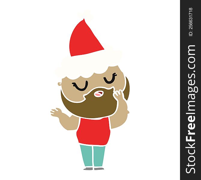 Flat Color Illustration Of A Man With Beard Wearing Santa Hat