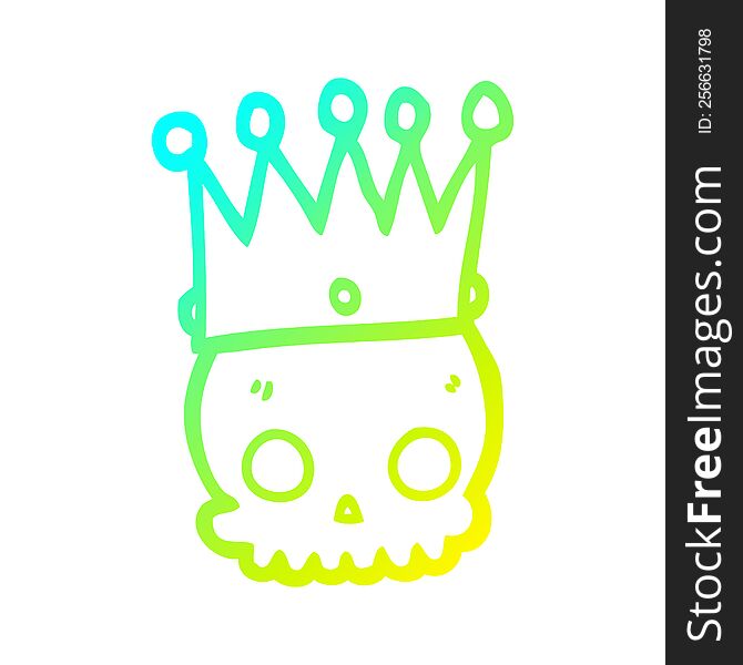 Cold Gradient Line Drawing Cartoon Skull With Crown