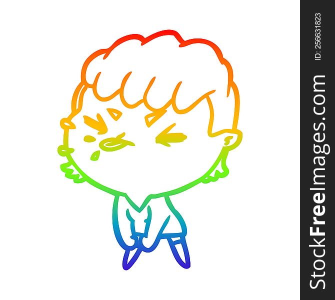 Rainbow Gradient Line Drawing Cute Cartoon Rude Girl