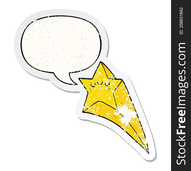Cartoon Shooting Star And Speech Bubble Distressed Sticker