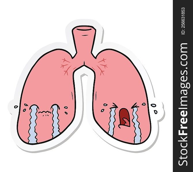 sticker of a cartoon lungs crying