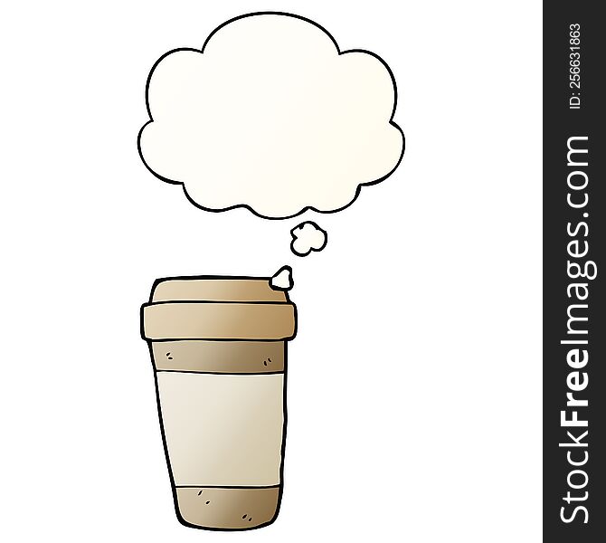 cartoon coffee cup and thought bubble in smooth gradient style