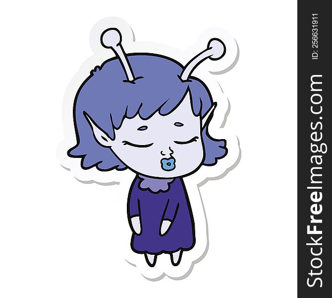 Sticker Of A Cute Alien Girl Cartoon