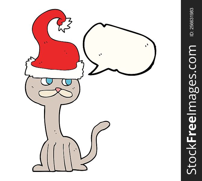 Speech Bubble Cartoon Cat Wearing Christmas Hat