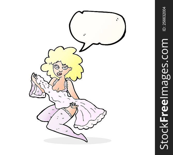 Cartoon Woman Changing With Speech Bubble