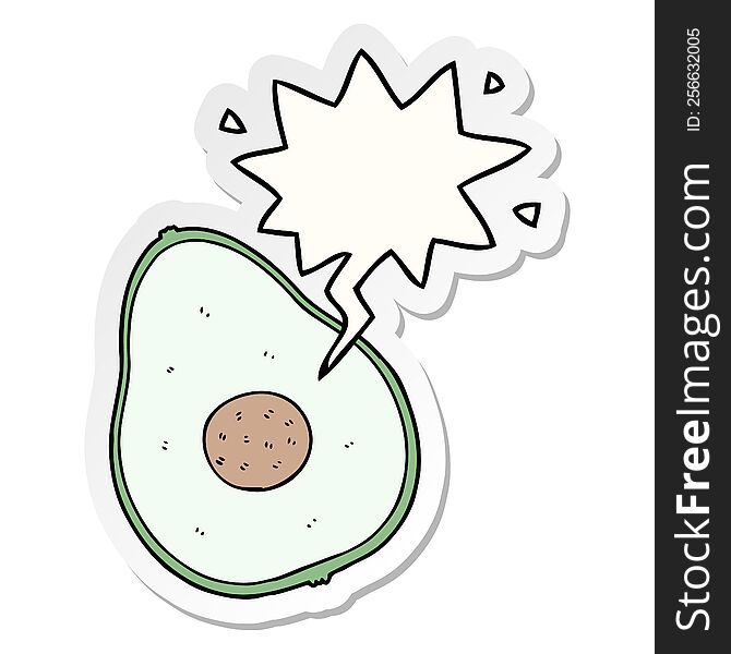 cartoon avocado with speech bubble sticker. cartoon avocado with speech bubble sticker