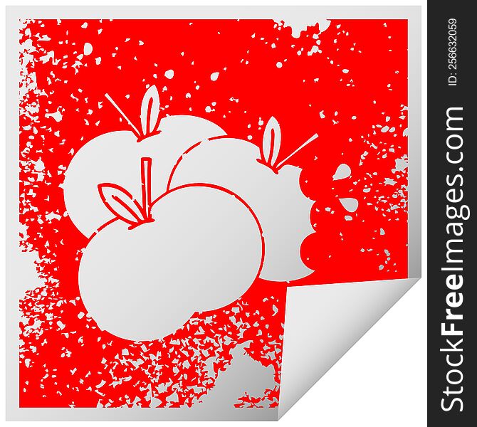 Distressed Square Peeling Sticker Symbol Juicy Apple