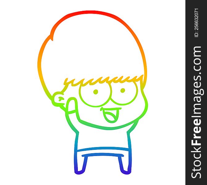 Rainbow Gradient Line Drawing Happy Cartoon Boy Waving