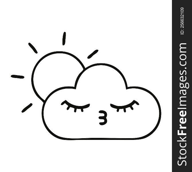 Line Drawing Cartoon Sunshine And Cloud