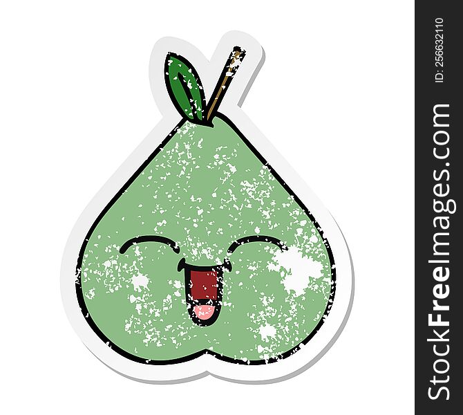 distressed sticker of a cute cartoon green pear