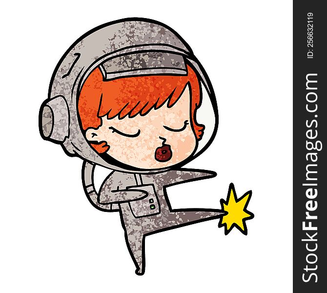 cartoon pretty astronaut girl karate kicking. cartoon pretty astronaut girl karate kicking