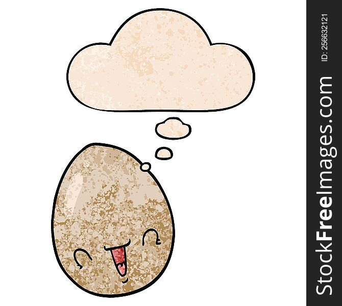 Cartoon Egg And Thought Bubble In Grunge Texture Pattern Style